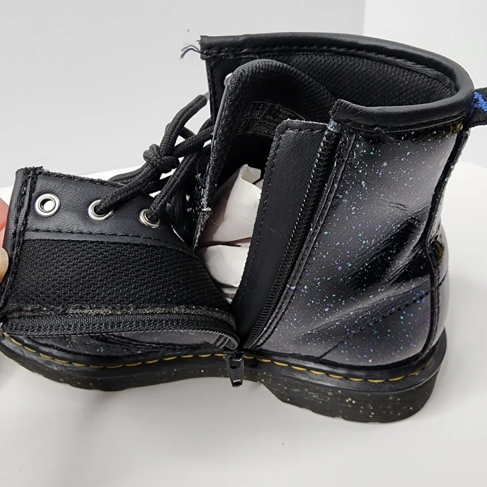 Dr. Martens Youth/Kids Sz 4 1460 J Black Cosmic Glitter Boots -27050001 Zip/Tie